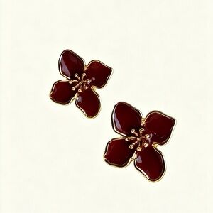 Chic Floral Gold and Deep Red Earrings